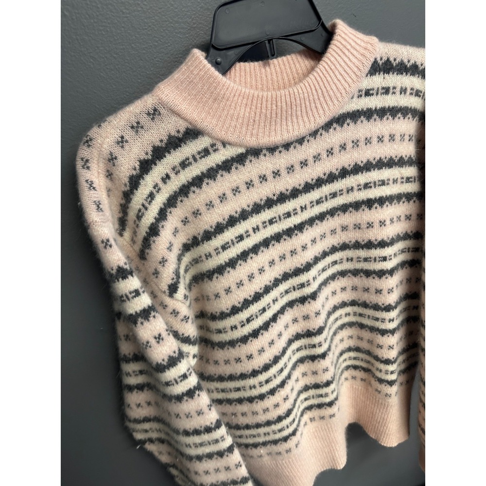 Vintage Pale Pink Liz Claiborne Lrg Lambswool Angora Mockneck Sweater Fair Isle